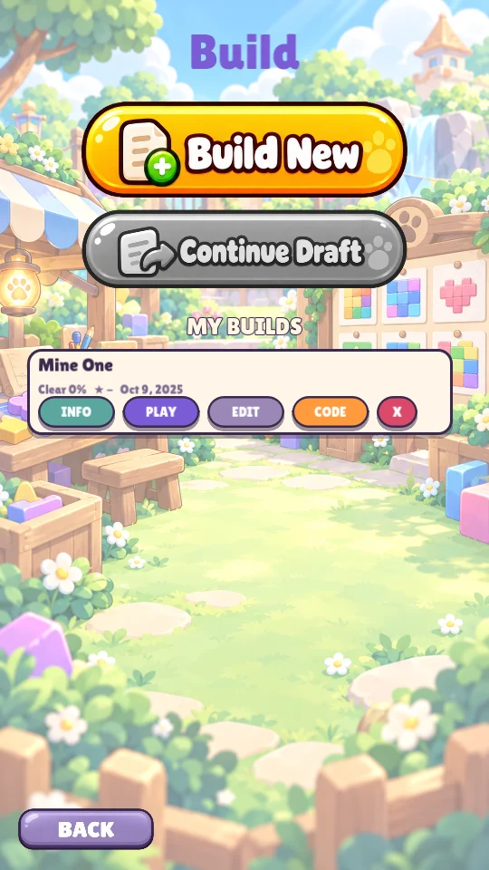 The Builder menu with Build New and Continue Draft