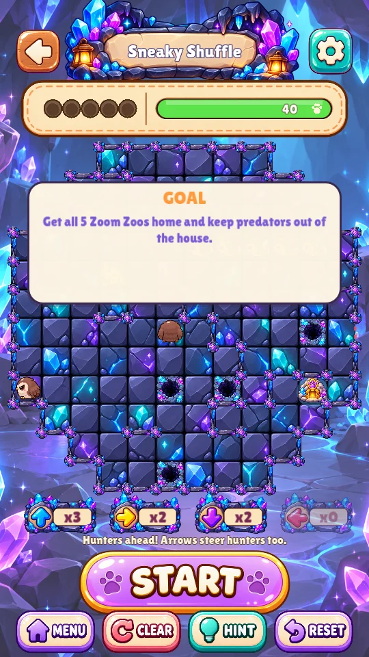 A Crystal Caves puzzle in Zoom Zoom Zoo